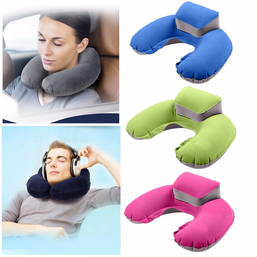 Bantal Leher Travel Angin Ergonomis U-Shaped Inflatable Neck Pillow