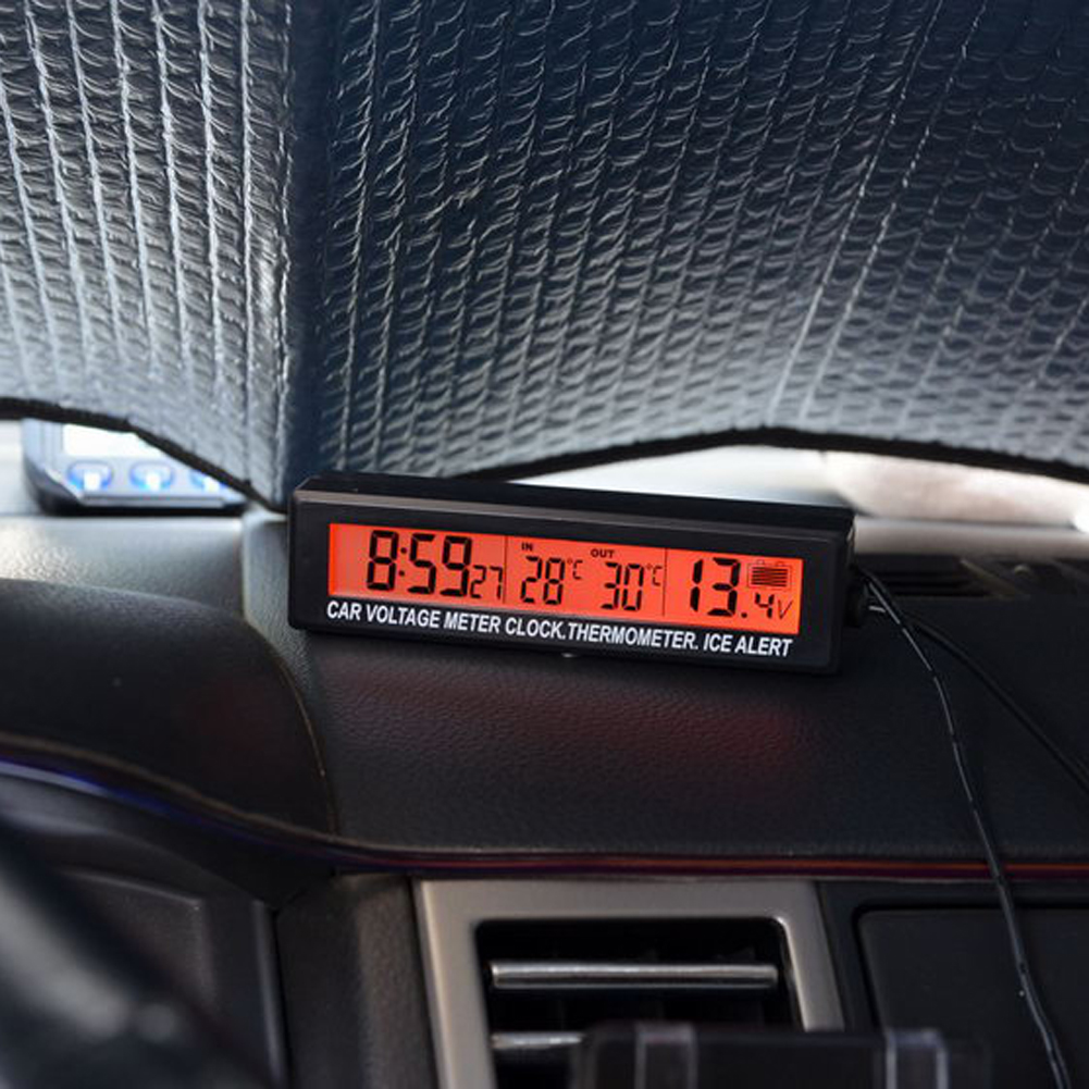 Jam Digital LCD Mobil dengan Thermometer Battery Voltage Monitor - EC88