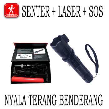 Senter + Laser Nyala Terang 3 Mode SOS Bisa di Charge Bukan Stun Gun