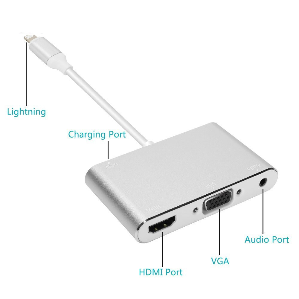 Adaptor Konverter Video Lightning to HDMI VGA with Audio Port - 7585