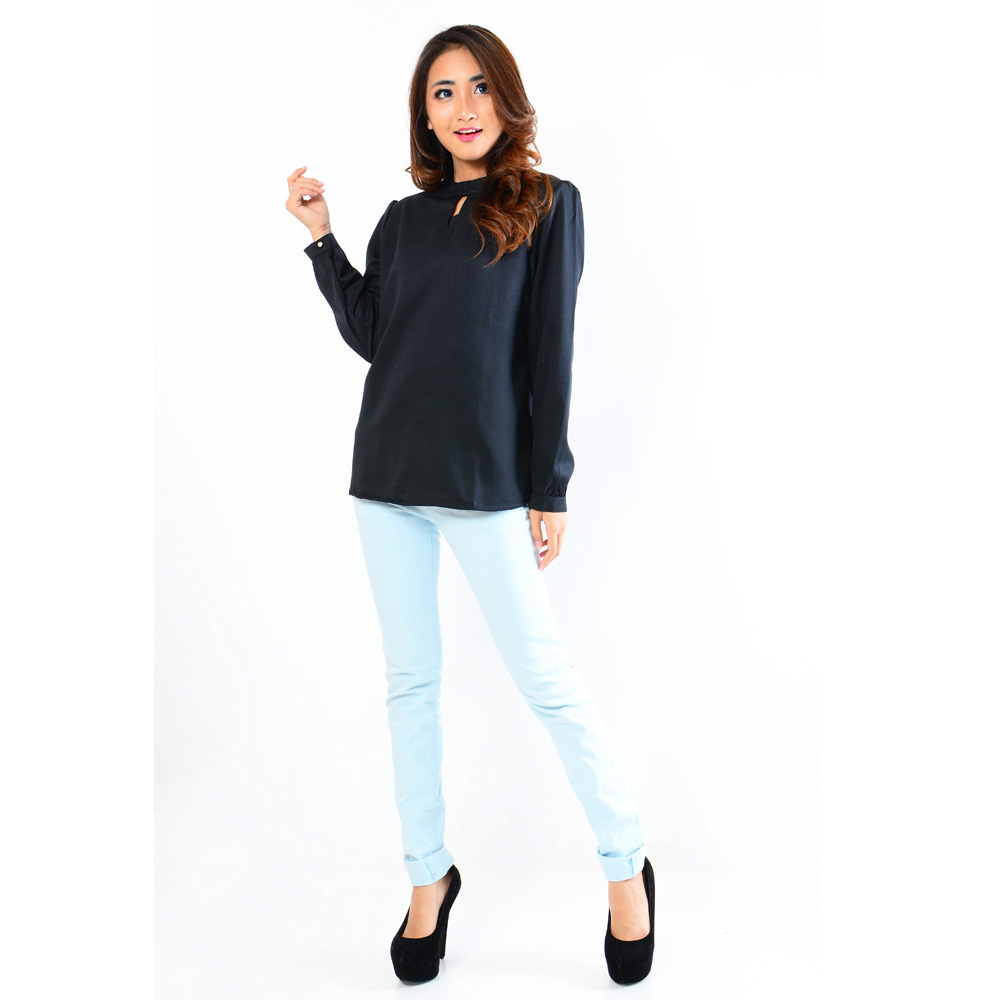 Jfashion Blus Leher tinggi Gaya Korea Tangan Panjang - Kyoko