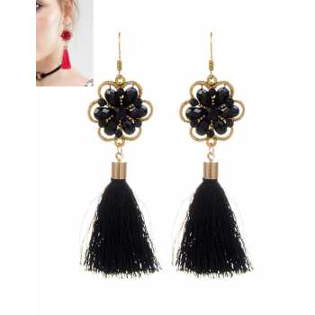 LRC Anting Gantung Bohemia Flower Decorated Tassel Earrings