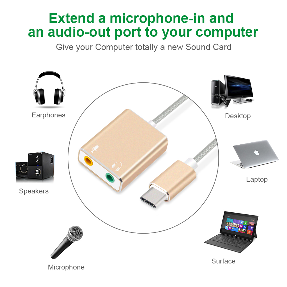 Woopower External USB Type C Sound Card 3.5mm AUX & Microphone - MU1