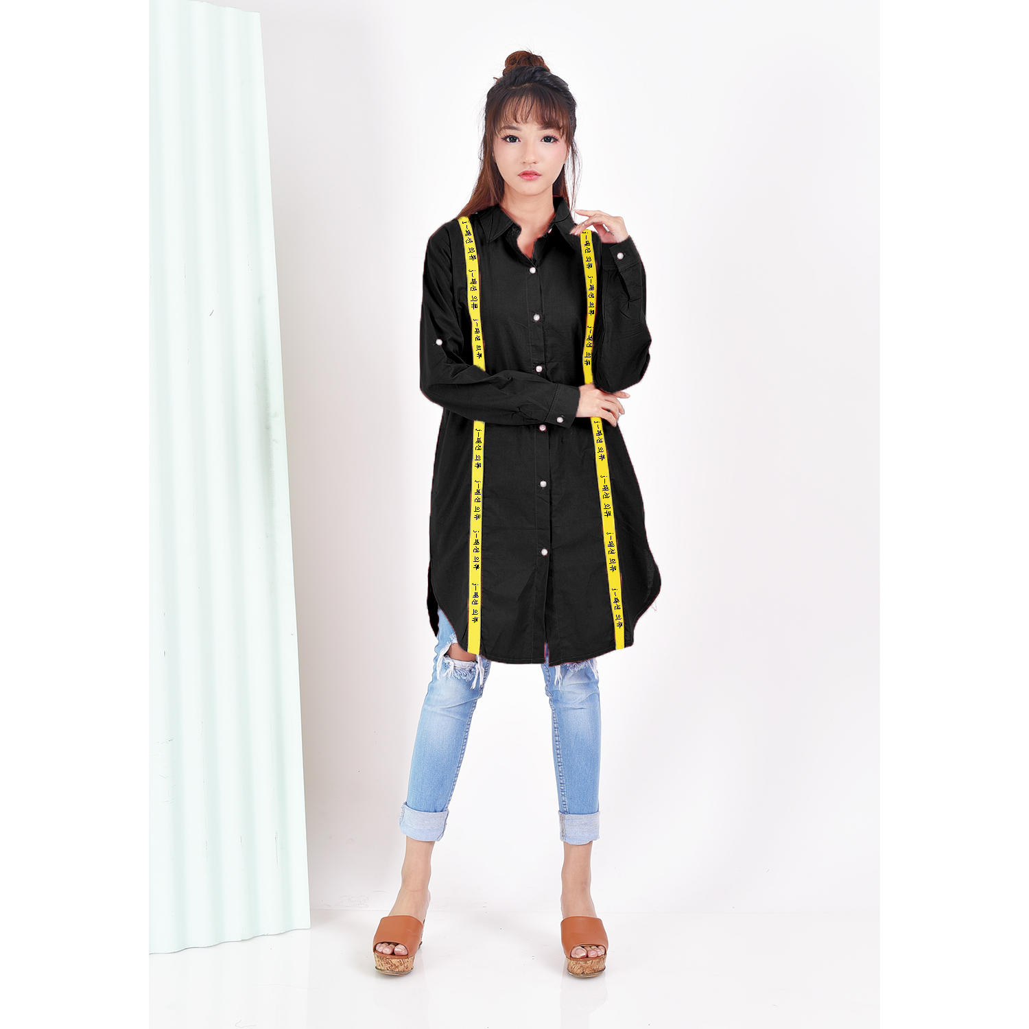 Jfashion Tunik Kemeja Tangan Panjang Variasi Pita - Spectra Long S