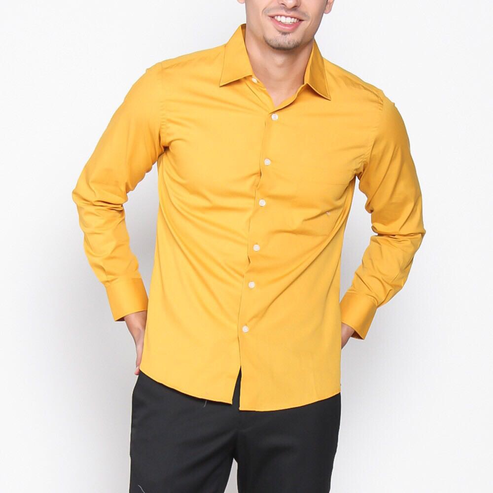 Vanmarvell Kemeja Polos Slimfit Lengan Panjang - Kuning Gold