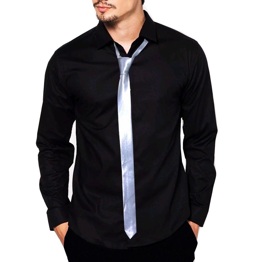 Vanmarvell Kemeja Polos Slimfit Lengan Panjang Hitam