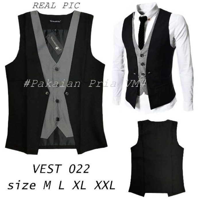 Vanmarvell Rompi Jas - Vest Blazer Hitam Kombinasi - vest 022