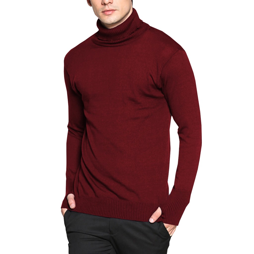 VM Sweater Kerah Tinggi Rajut Polos Panjang
