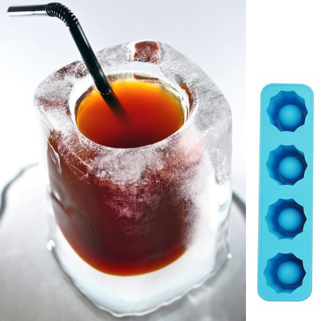 LHS Cetakan Es Batu Silikon Gelas 4 Grid Ice Cube Mold - TM13027