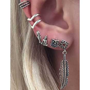 LRC Anting Tusuk Silver Color Leaf Shape Decorated Earrings Sets
