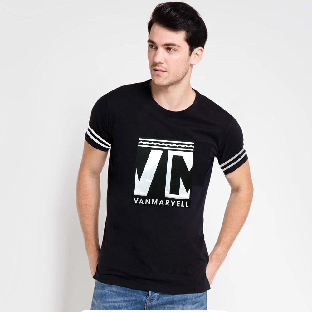 VM T-shirt Spandek Lengan Pendek - Strech Black - White