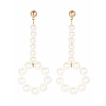LRC Anting Tusuk White Pearls Decorated Circular Ring Earrings