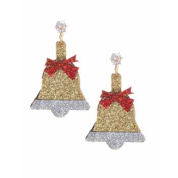 LRC Anting Tusuk Gold Color Bell Shape Decorated Earrings