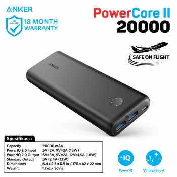 Quick Charge 3.0 Anker Powerbank PowerCore II 20000mAh Hitam - A1260