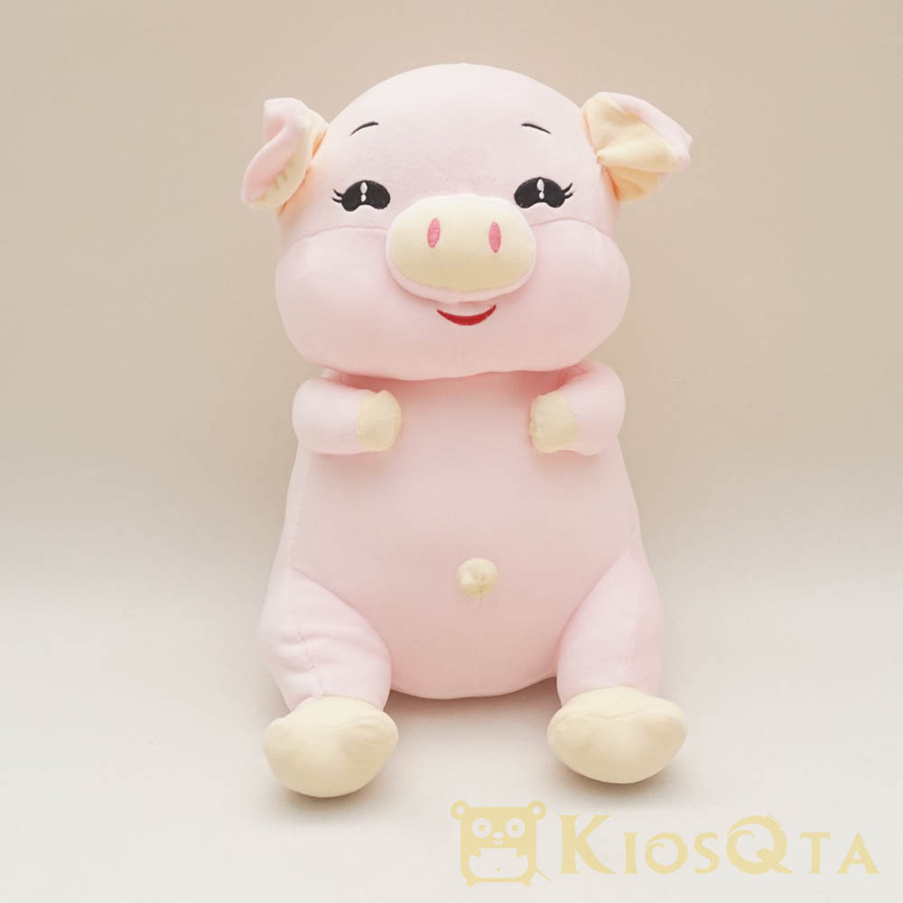 boneka babi lucu cute pig duduk bahan spandex pink