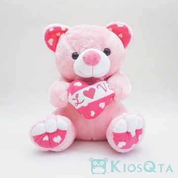 boneka teddy bear pink bawa hati pink i love you