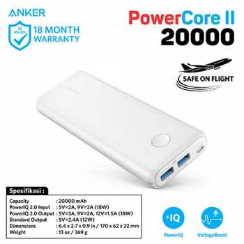Quick Charge 3.0 Anker Powerbank PowerCore II 20000mAh - A1260H21