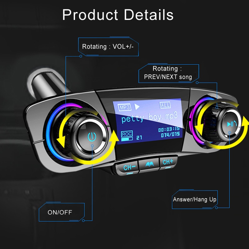 JINSERTA Bluetooth Audio Receiver FM Transmitter USB Charger - BT06