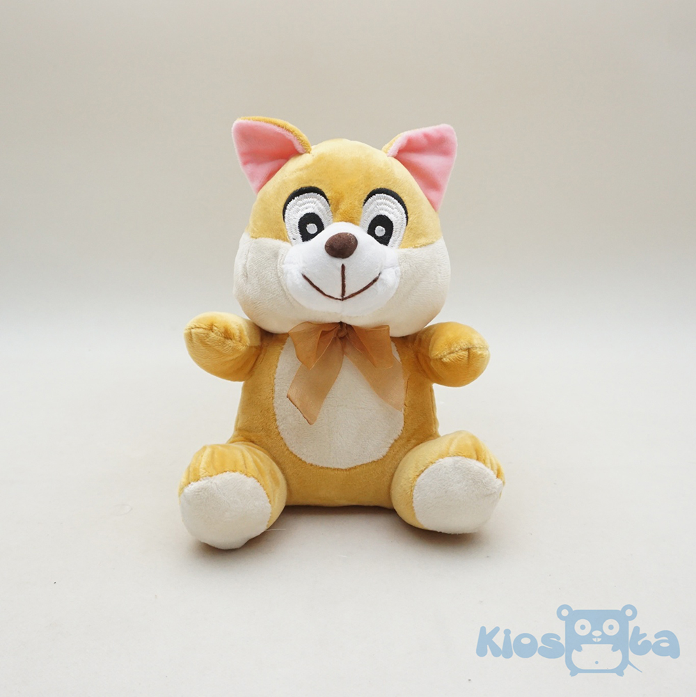 boneka anjing serigala wolf dog duduk brown pita coklat