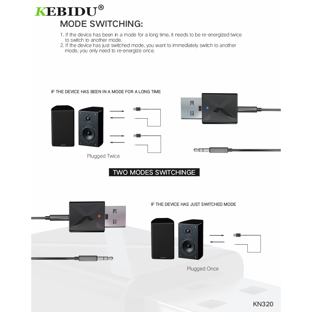 Kebidu USB Dongle HiFi Audio Transmitter & Receiver Bluetooth 5.0 - KN320