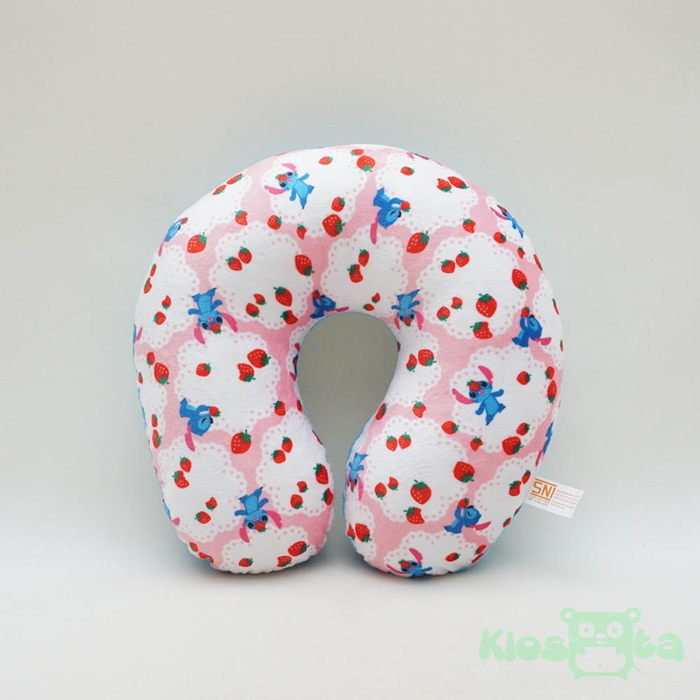 bantal leher stitch motif printing pink putih