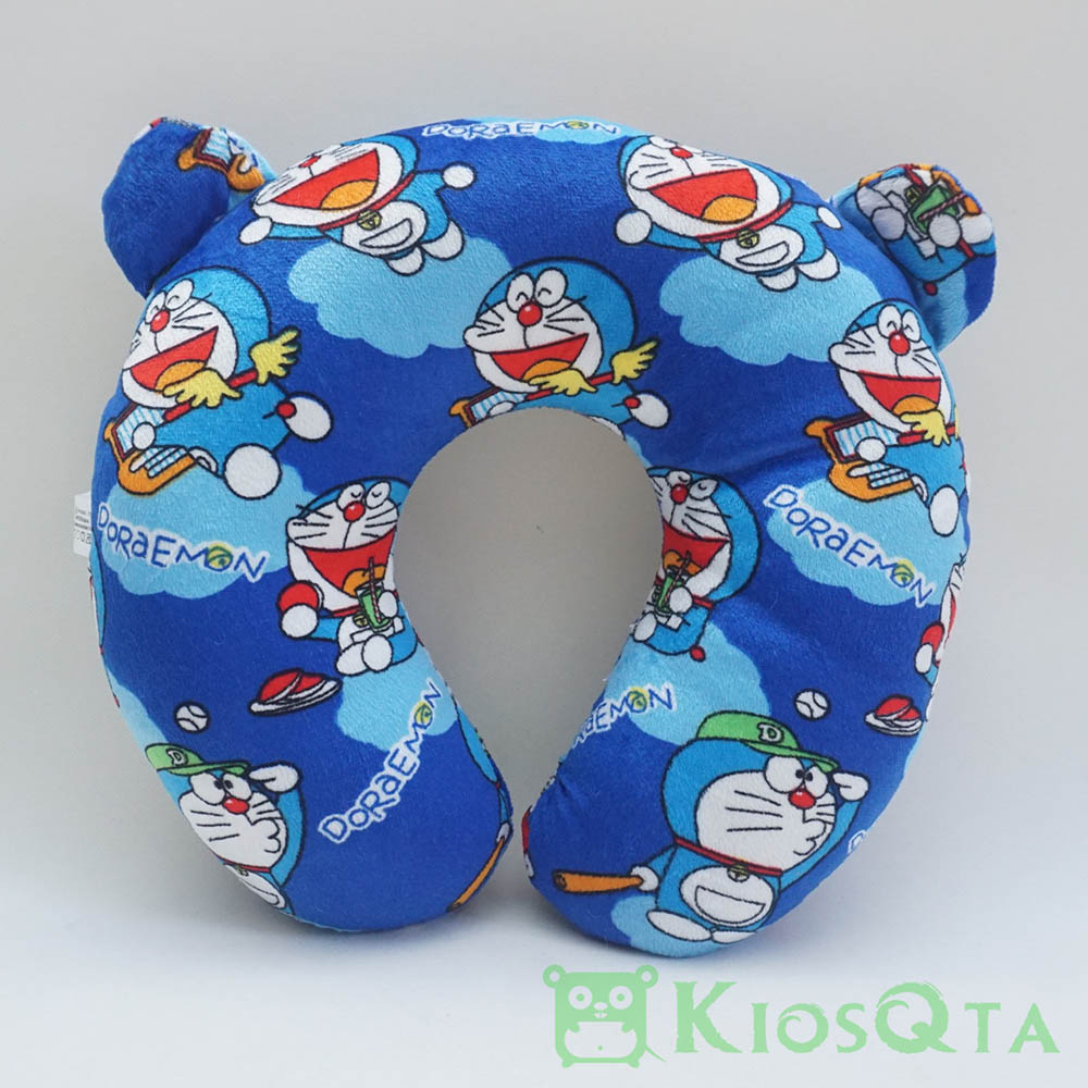 bantal leher doraemon biru dengan kuping