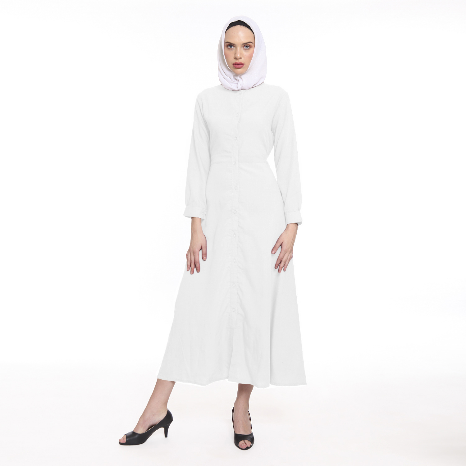 Tunik Panjang Lengan Panjang Wanita Muslimah Kancing Full - Jfashion C