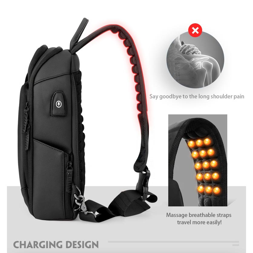 MINGLU Tas Selempang Fashion Sling Bag Pria with USB Charger Slot - ML1454