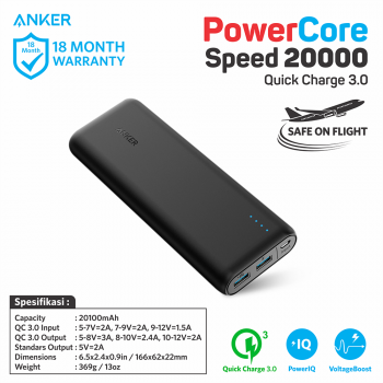 Anker PowerCore Speed Powerbank 20000 Quick Charge 3.0 A1278H11