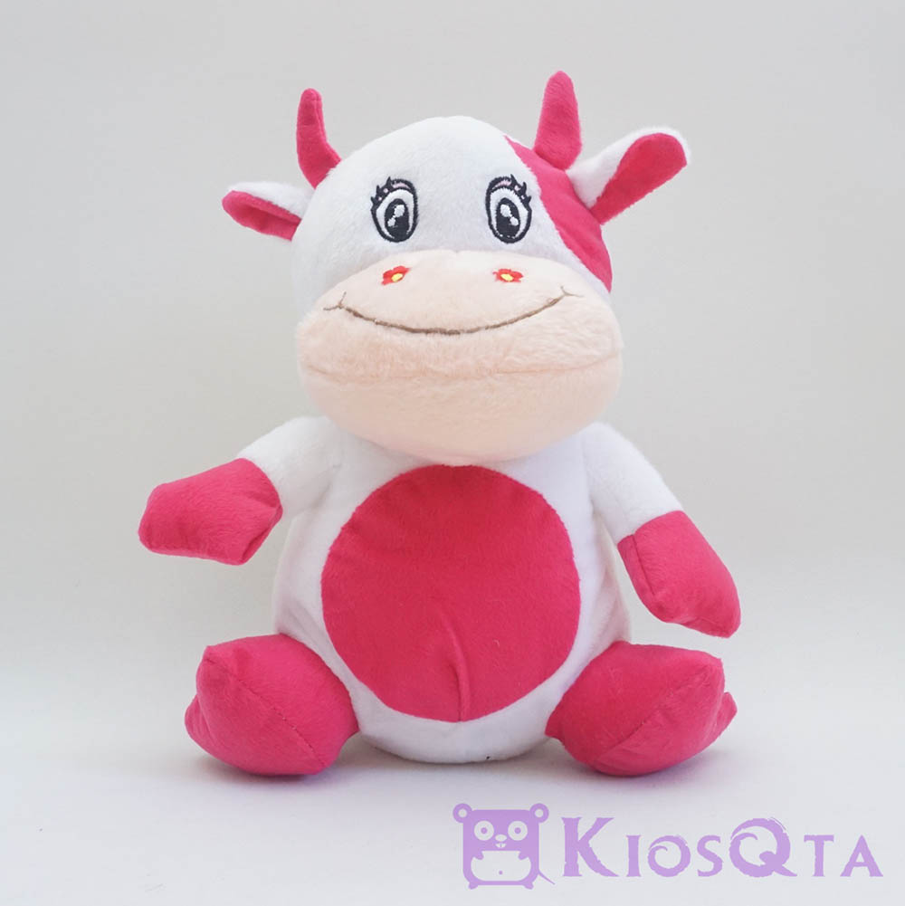 boneka sapi duduk sitting cow pink putih
