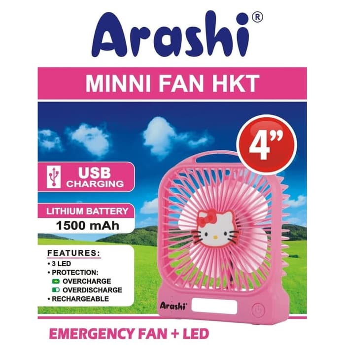 Kipas mini portable Arashi MINNI Fan TRF 4" + emergency