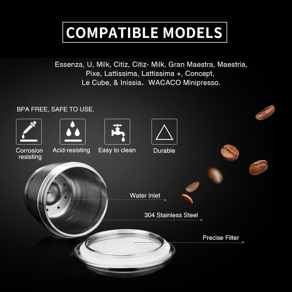 iCafilas Refillable Capsule Stainless Steel with Tamper for Nespresso - F456