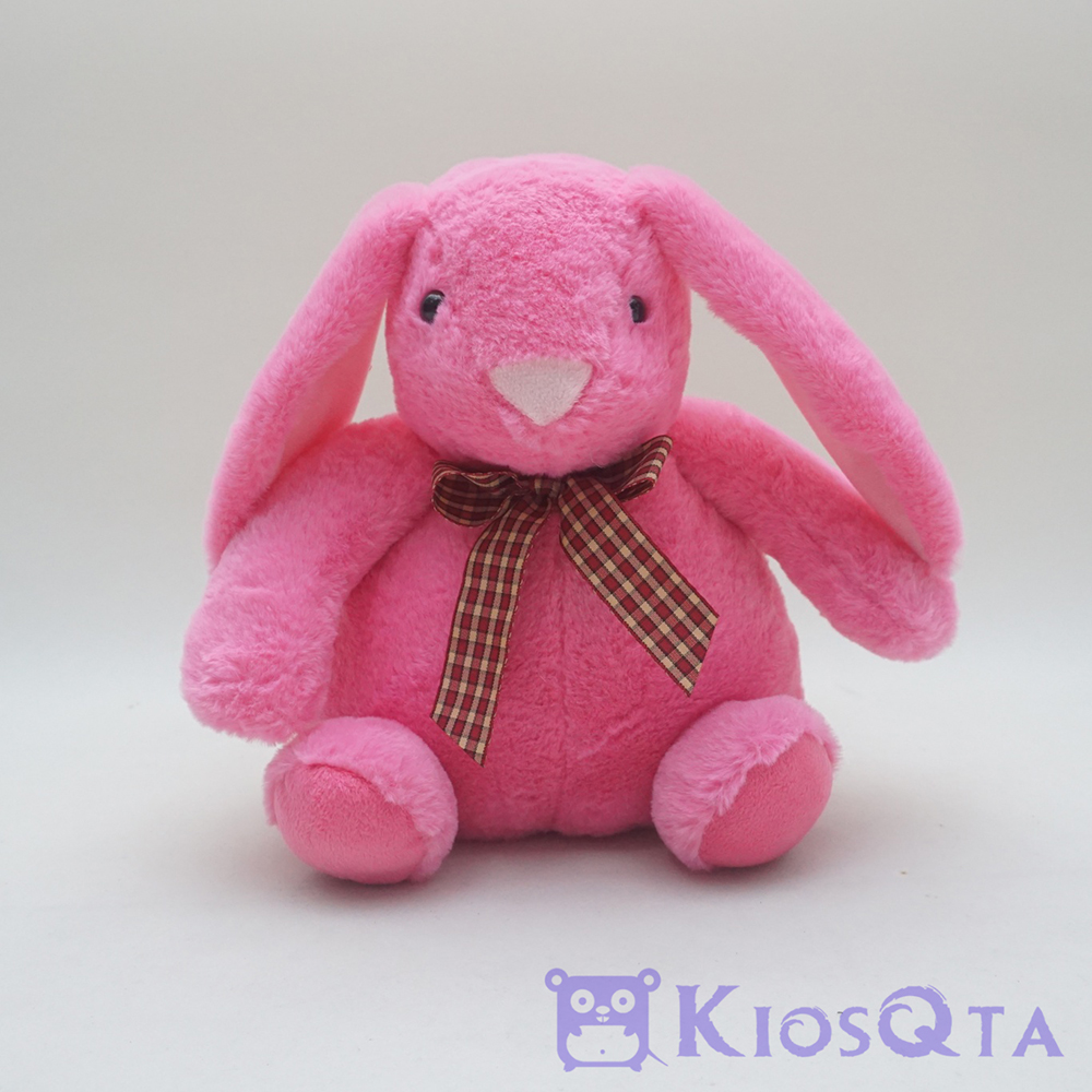 Boneka kelinci gendut fat rabbit pita pink maroon medium