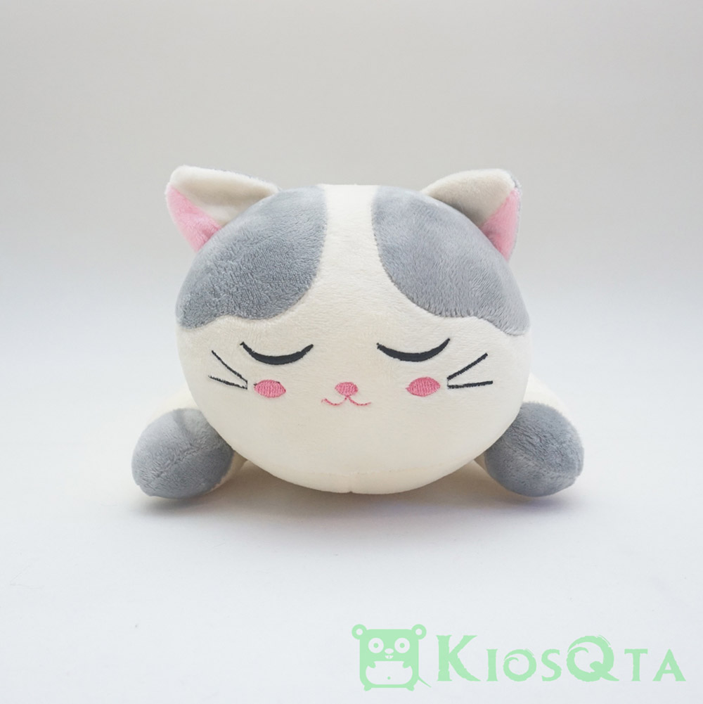 boneka kucing tiarap lying cat abu abu putih medium NOV