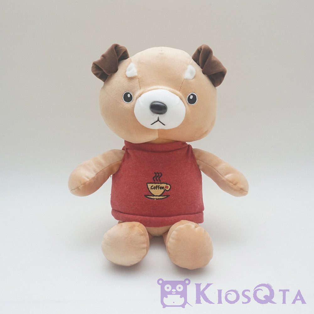 boneka anjing lucu coklat kaos rajut merah maroon gambar coffee
