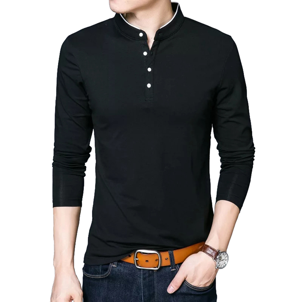 Kaos Lengan Panjang Pria Gaya Korea variasi kancing - Jfashion Vincent