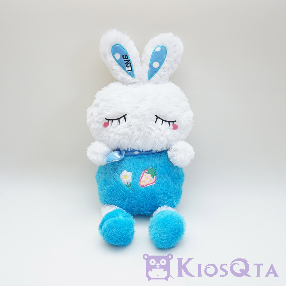 Boneka kelinci tidur biru putih sitting rabbit bulu