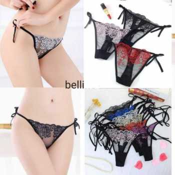 Celana Dalam Bikini Tali Ikat Samping CD Transparan Bordir Renda 7069