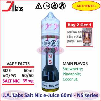 J.A. Labs Salt Nic e-Juice 60ml Premium Liquid - NS Series (Bercukai)