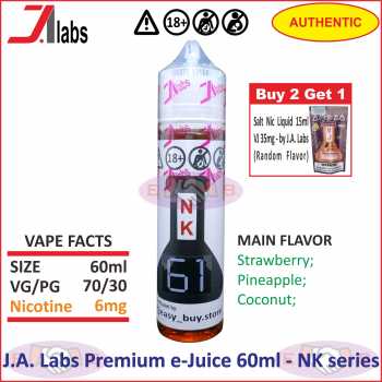 J.A. Labs Free Base e-Juice 60ml Premium Liquid - NK nic. 6mg Series (