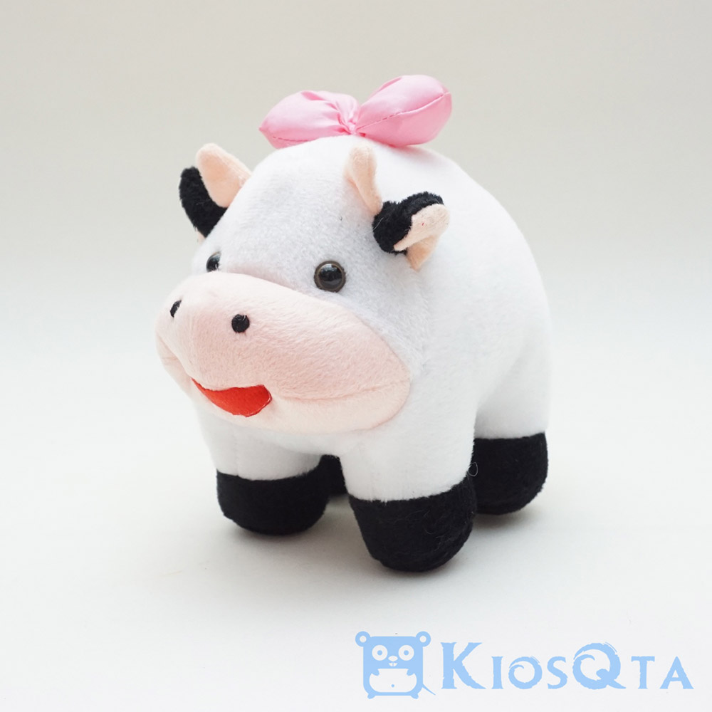 boneka sapi hitam putih small pita pink