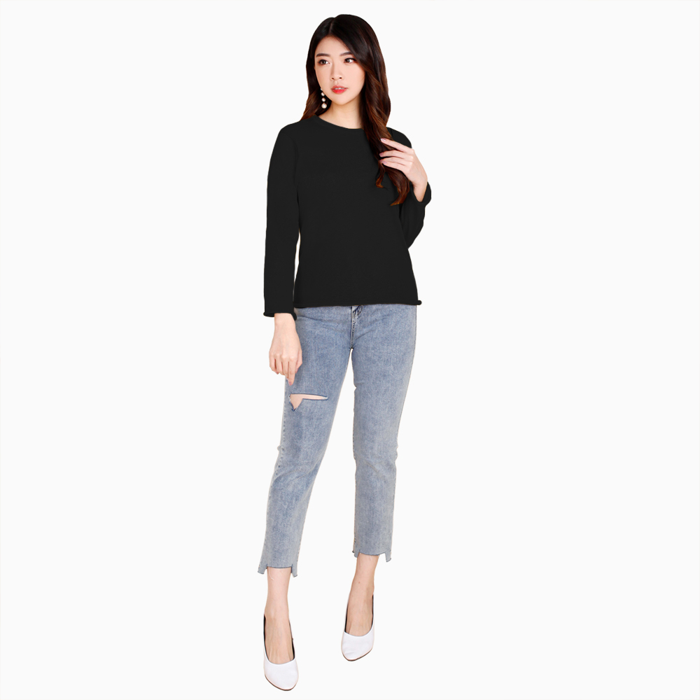 Sweater Rajut Tangan Panjang gaya Korea Leher O - Jfashion Yunhee