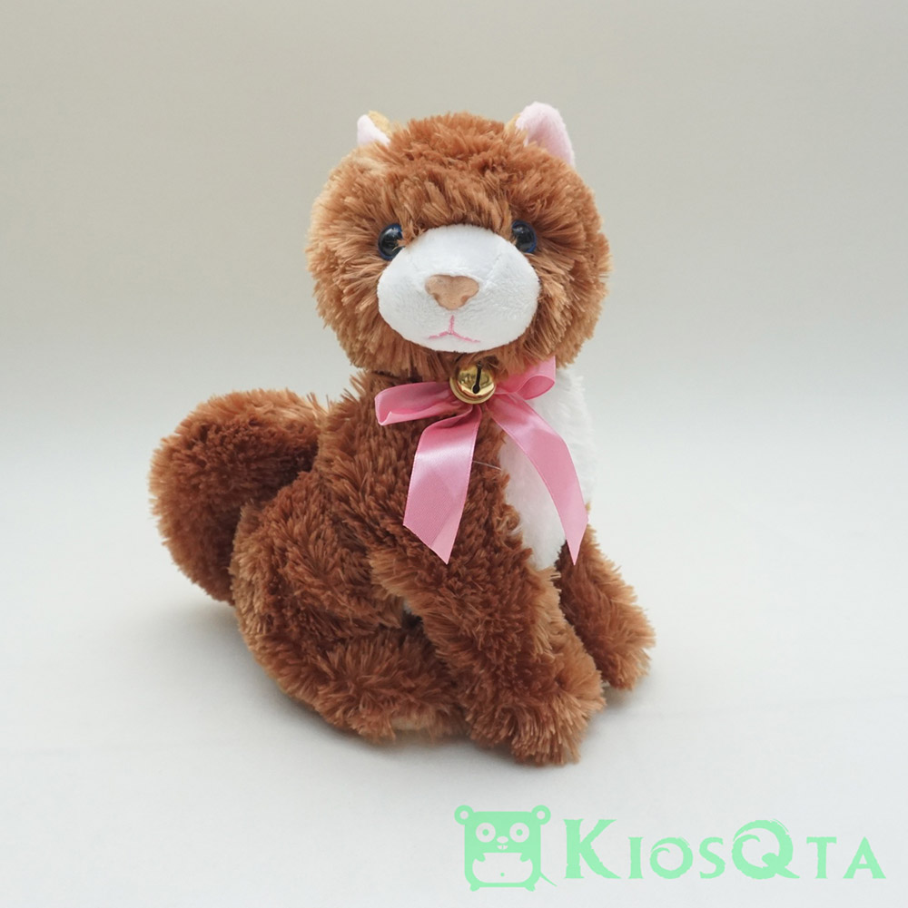 Boneka kucing coklat tua pita pink Small SEPT