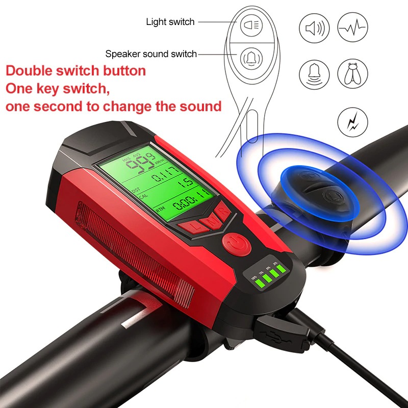 ANLOOK Lampu Depan Sepeda Klakson Speedometer LED XPG COB 300 Lumens - AS0808