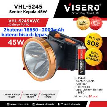 Senter kepala 45w cahaya putih VISERO VHL-5245 45w 2baterai lepas18650