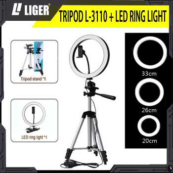 Jual LIGER TRIPOD L-3110 RING LIGHT LED 20cm 26cm 33cm SELFIE,