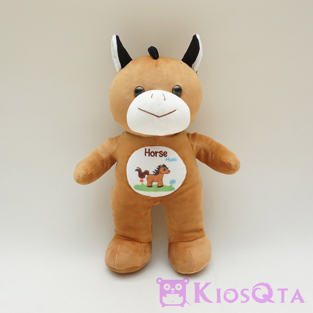 boneka binatang kuda coklat bisa bersuara