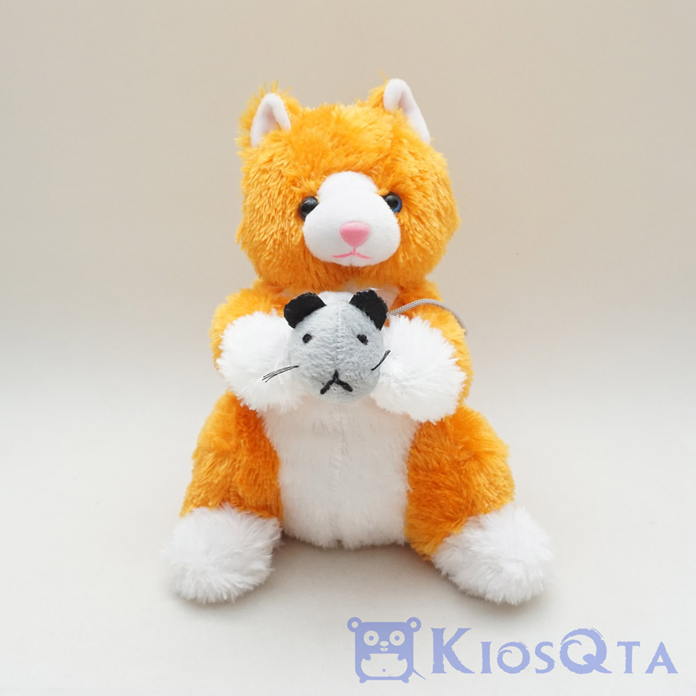 boneka kucing kuning gold bawa tikus sitting cat medium