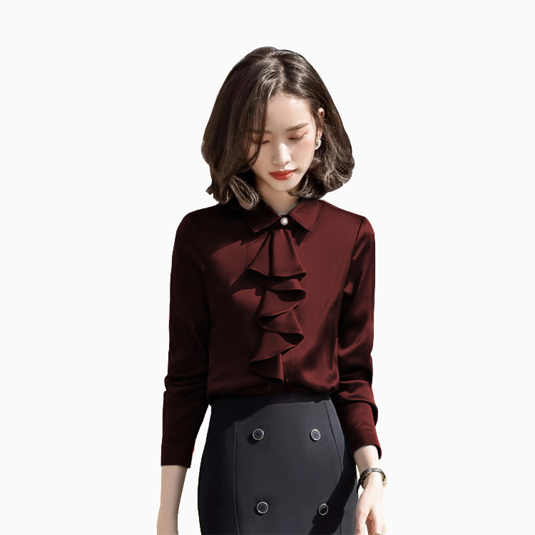 Kemeja lengan Panjang Gaya Korea Variasi pita Leher - Jfashion Candace