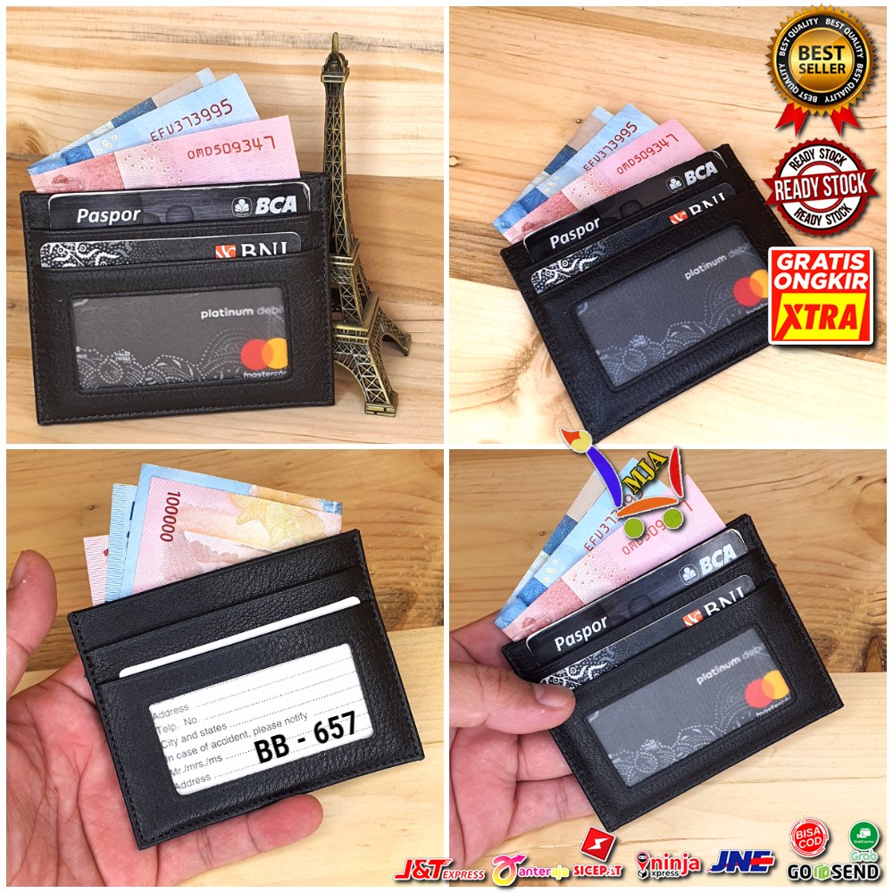 DOMPET KARTU KULIT ASLI SLIM PRIA WANITA IMPORT - BLACK